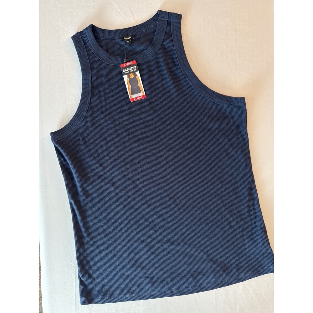 Express Ribbed Tank Top Navy Blue Crew Neck Cotton Blend XL EX007963